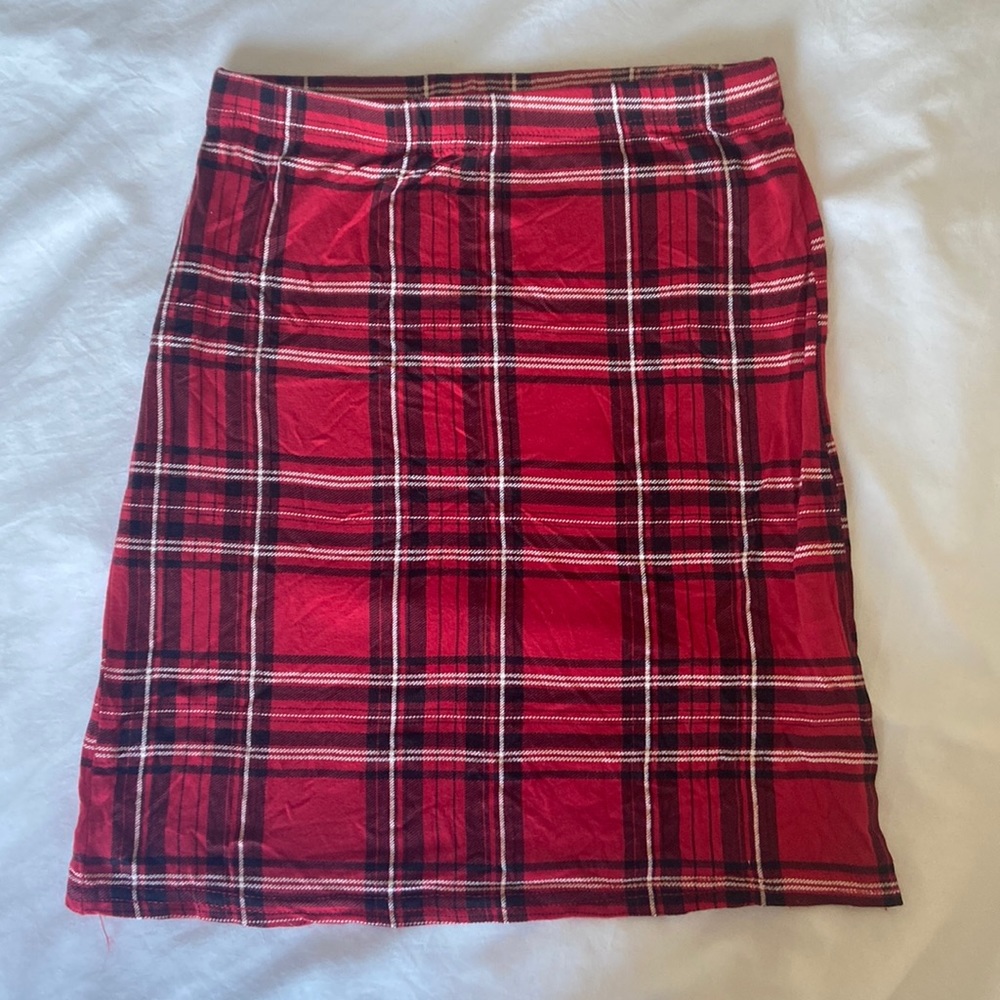 Boohoo Red Plaid Bodycon Skirt